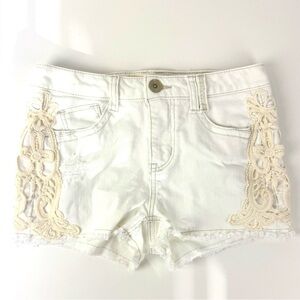 Jolt Women's White Jean Shorts with Cream Lace